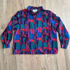 Cervelle Multicolor Geometric Print Long Sleeve Button-Up Shirt Women's Size 1X
